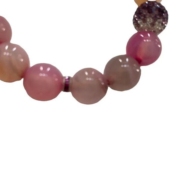 Pink Agate and Swarovski Crystal Beaded Bracelet - Picture 5 of 7